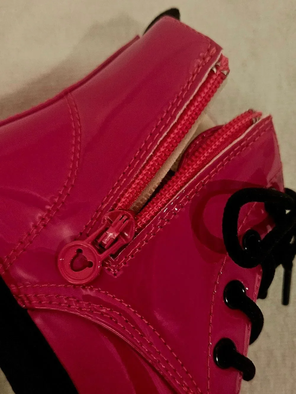 Girls' Shiny Hot Pink Lace-Up Ankle Boots with Cozy Lining